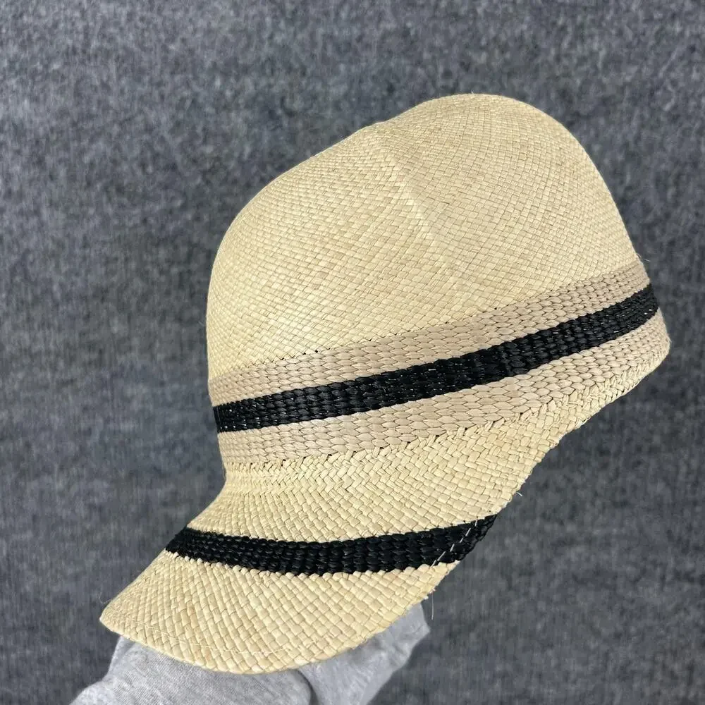 Rag & Bone Womens Medium Leather Trimmed Straw Baseball Hat Cap Summer Resort